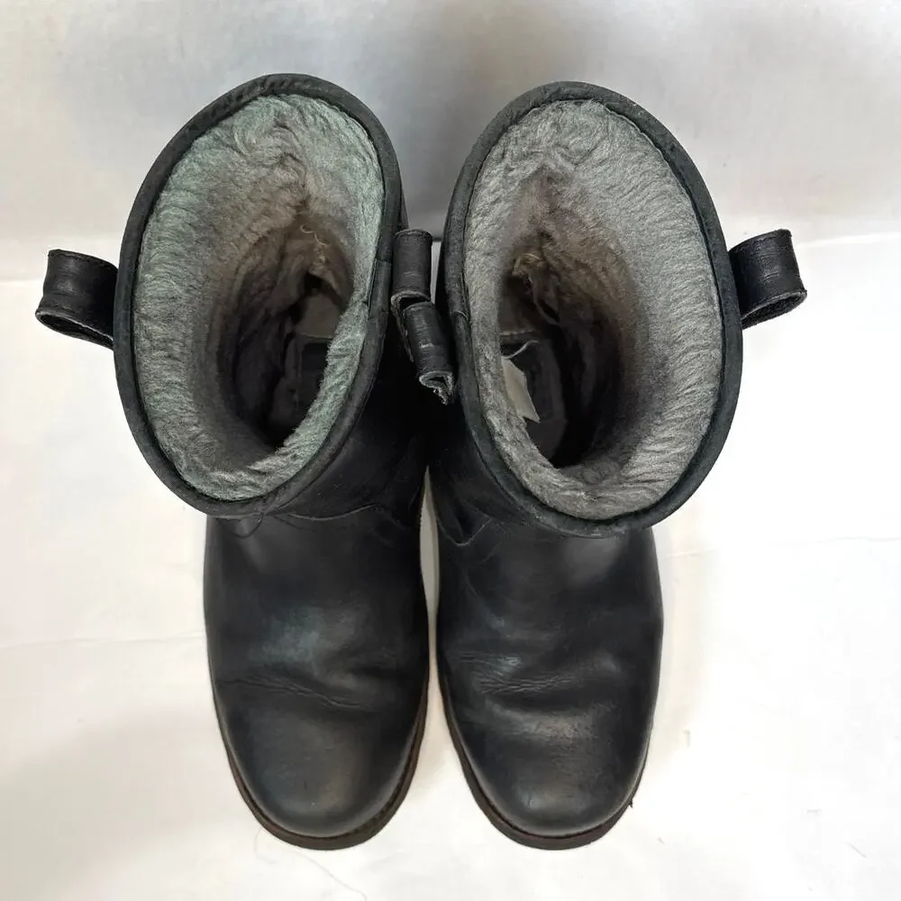 Ugg Men's Stoneman Black Leather Calfskin Wool Pull On Boots Size 10 US
